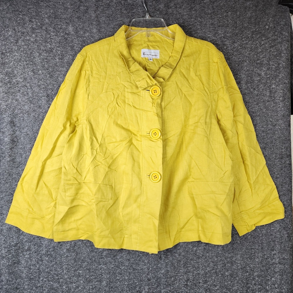 Elliott Lauren Jacket Women 16 Linen Button Down Yellow EUC